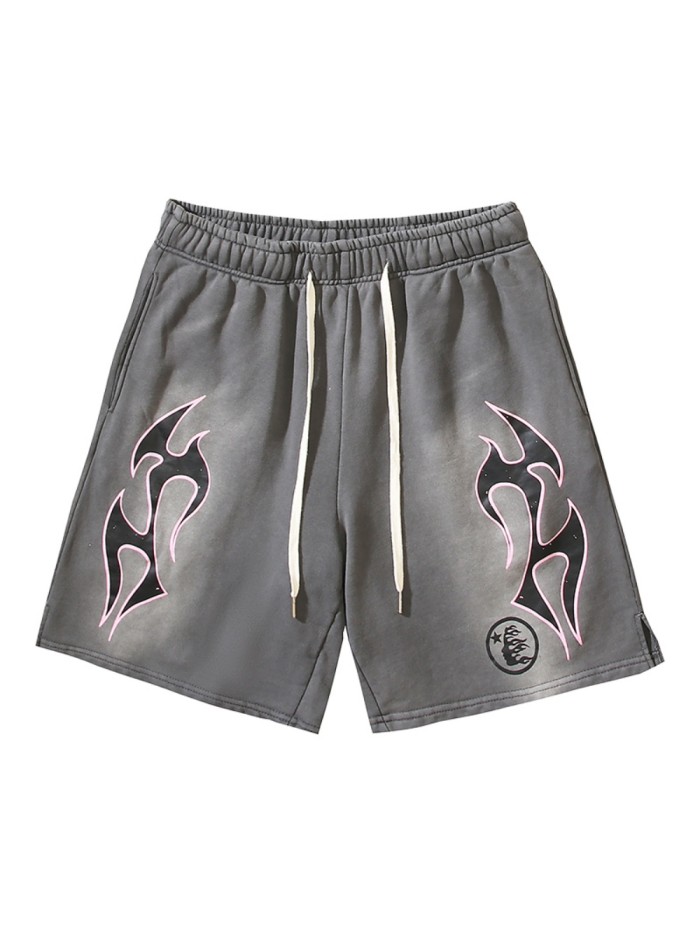Hellstar Studio Pink Wrap Printed Distressed Drawstring Shorts