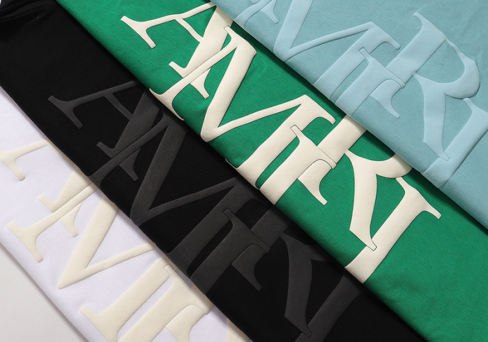 Amiri Mismatched Foam Letter Print Round Neck Tee 4 colors