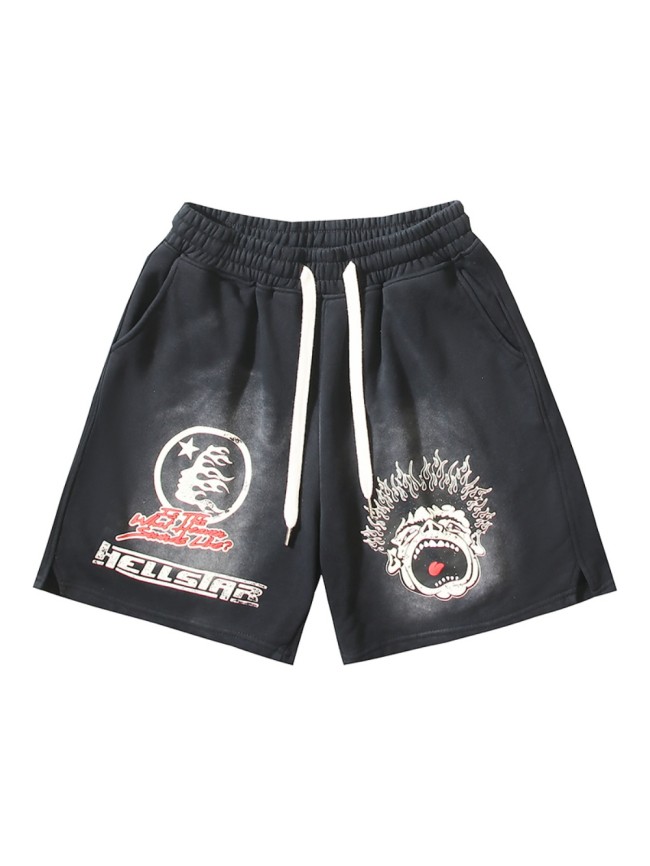 Hellstar Studio High street hip hop classic logo distressed shorts
