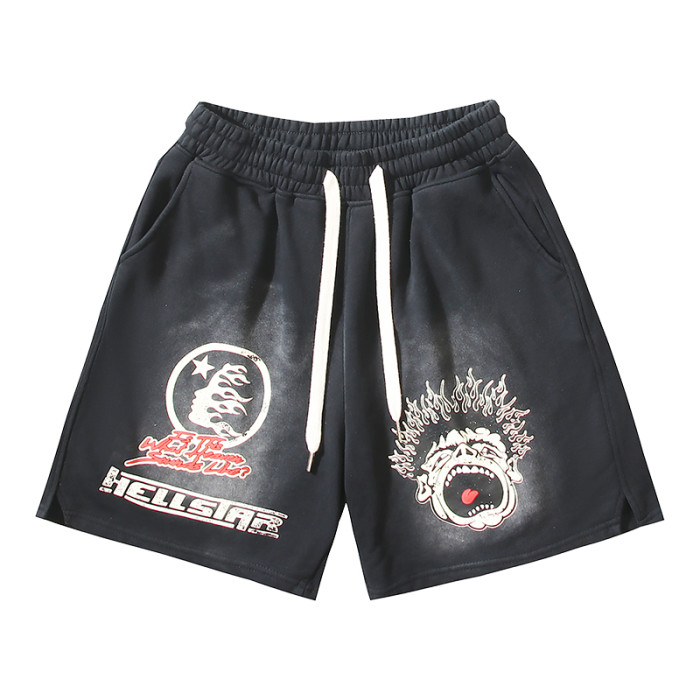 Hellstar Studio High street hip hop classic logo distressed shorts