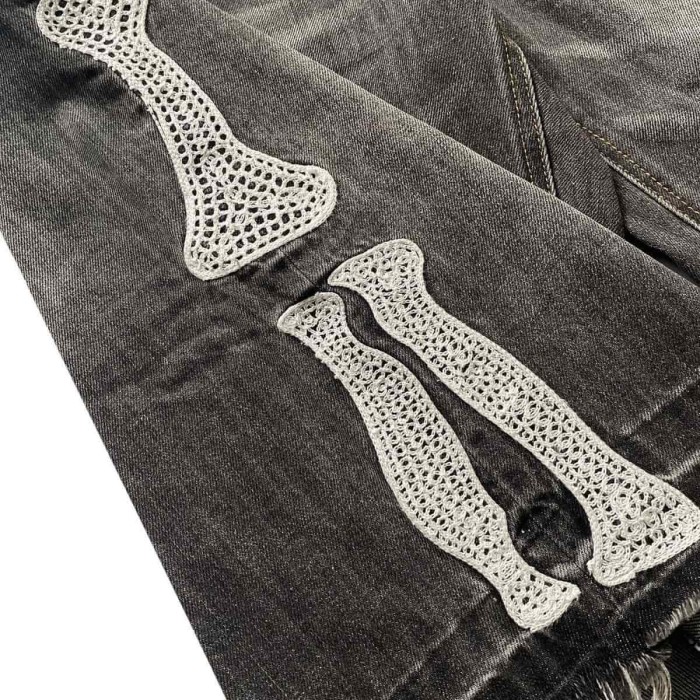 Mesh Embroidered Bone Straight Denim Shorts 2 colors