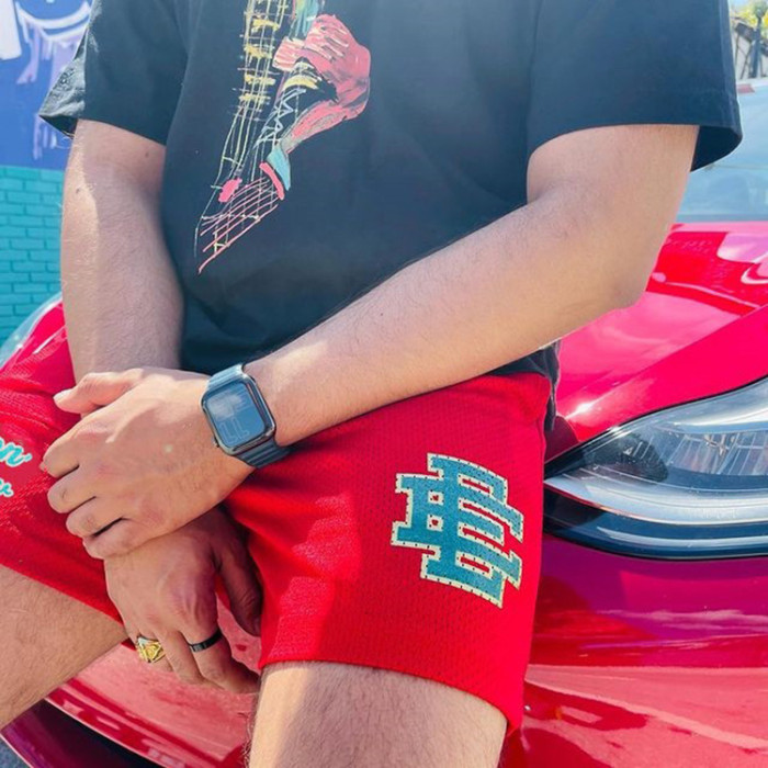 Street Slogan Digital Print Mesh Shorts 5 colors
