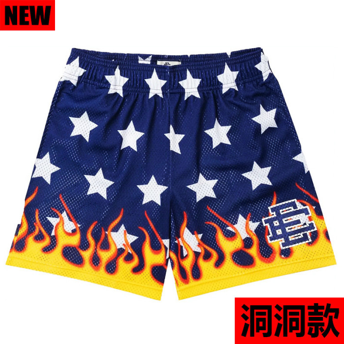 Star Color Contrast Flame Digital Print Mesh Shorts 3 colors