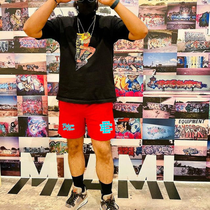 Street Slogan Digital Print Mesh Shorts 5 colors
