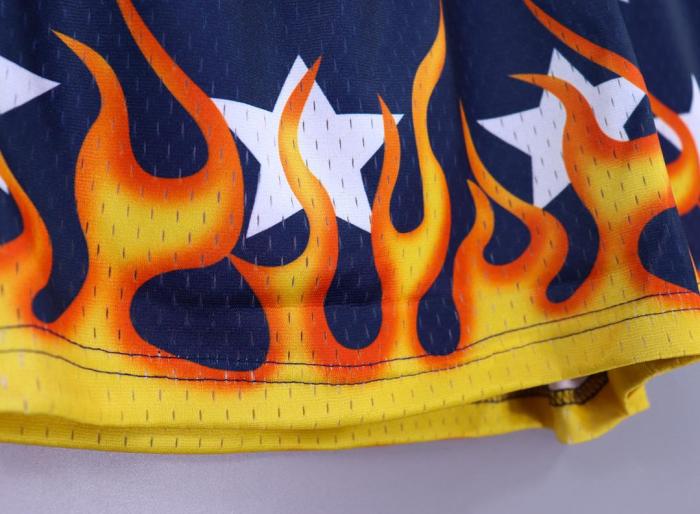 Star Color Contrast Flame Digital Print Mesh Shorts 3 colors