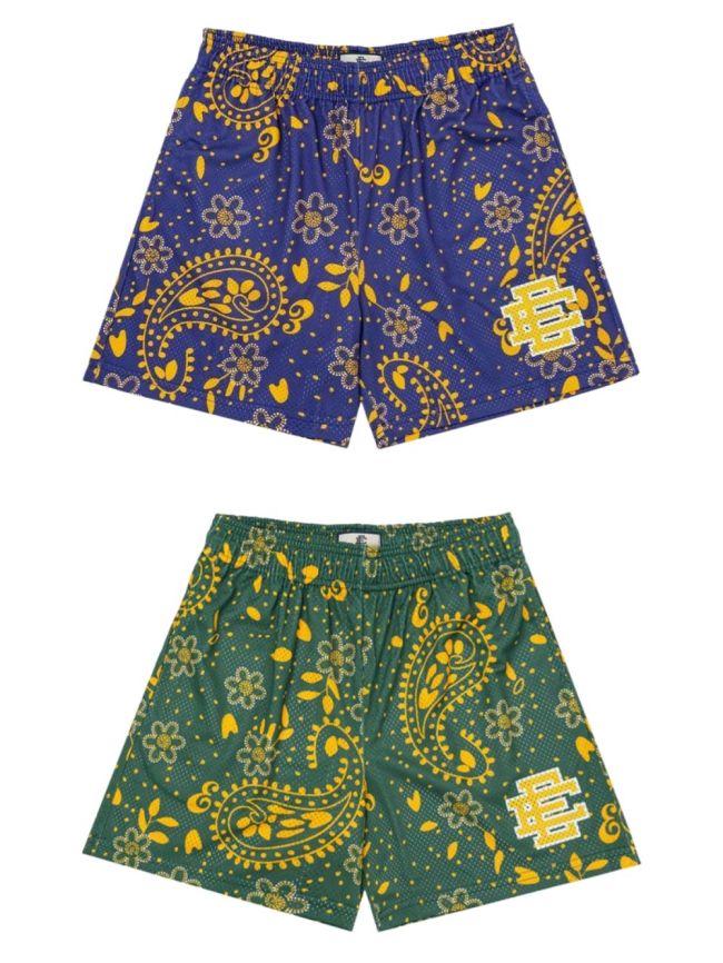 Golden Cashew Flower Print Mesh Shorts 2 colors