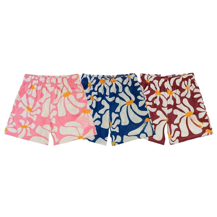 Yellow Stamen Floral Digital Print Mesh Shorts 3 colors