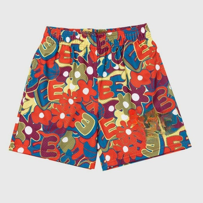 Color-blocking Floral Digital Print Mesh Shorts 6 colors