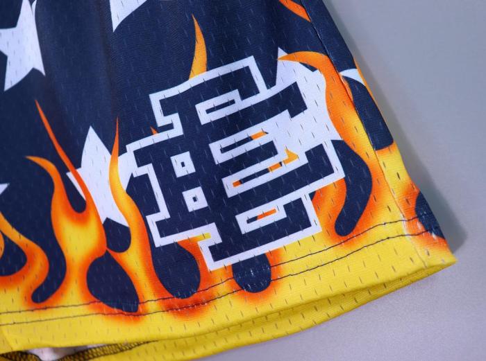 Star Color Contrast Flame Digital Print Mesh Shorts 3 colors