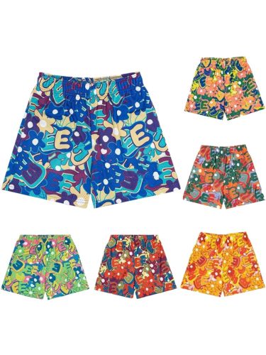 Color-blocking Floral Digital Print Mesh Shorts 6 colors