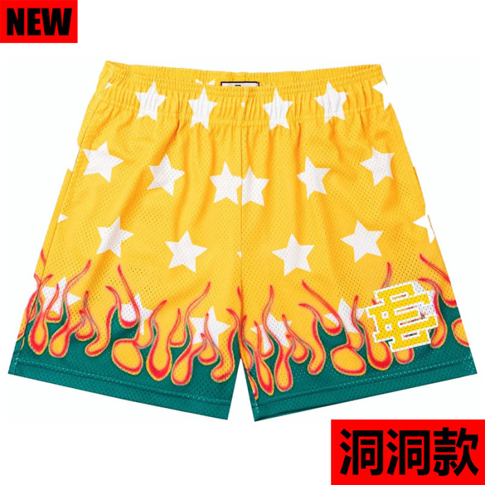 Star Color Contrast Flame Digital Print Mesh Shorts 3 colors