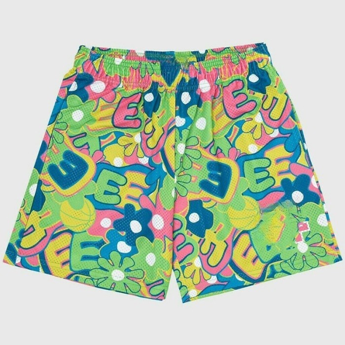 Color-blocking Floral Digital Print Mesh Shorts 6 colors