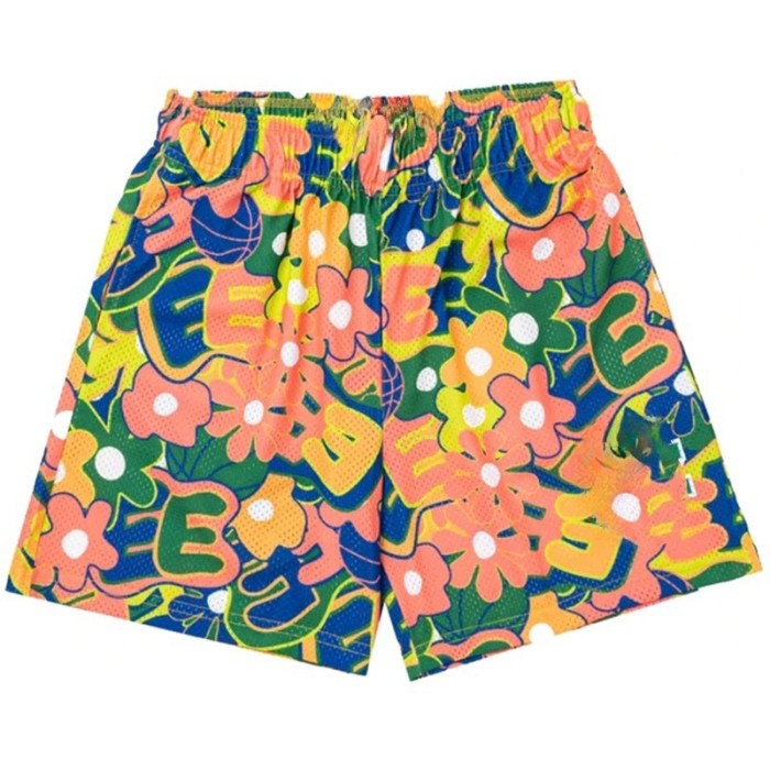 Color-blocking Floral Digital Print Mesh Shorts 6 colors