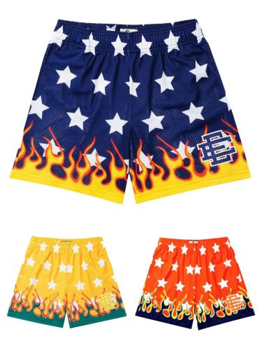 Star Color Contrast Flame Digital Print Mesh Shorts 3 colors