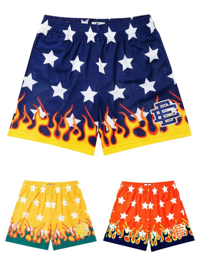 Star Color Contrast Flame Digital Print Mesh Shorts 3 colors