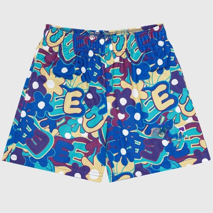 Color-blocking Floral Digital Print Mesh Shorts 6 colors