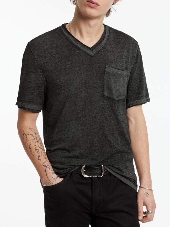DAVIS SHORT SLEEVE BURNOUT V NECK WITH CHEST POCKET K5641Z1