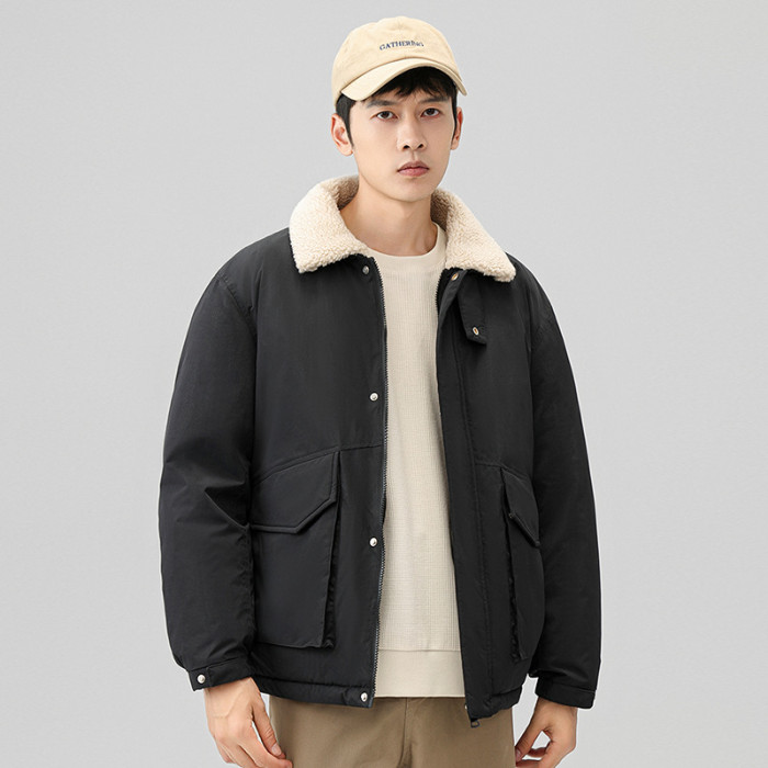 Men's short fashion lamb wool lapel coat for men 3 colors