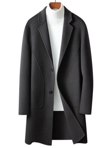 Woolen coat Men's above the knee long double-breasted coat