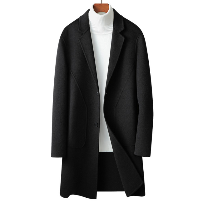 Woolen coat Men's above the knee long double-breasted coat