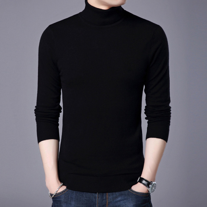 High neck long sleeve solid color thin knit sweater