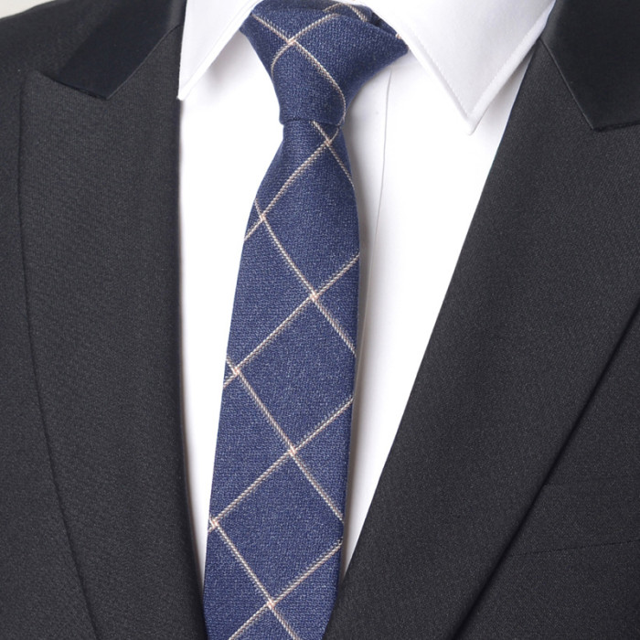 British-Style Gray Wool Striped & Checkered Men's Tie 6cm Width 7 colors