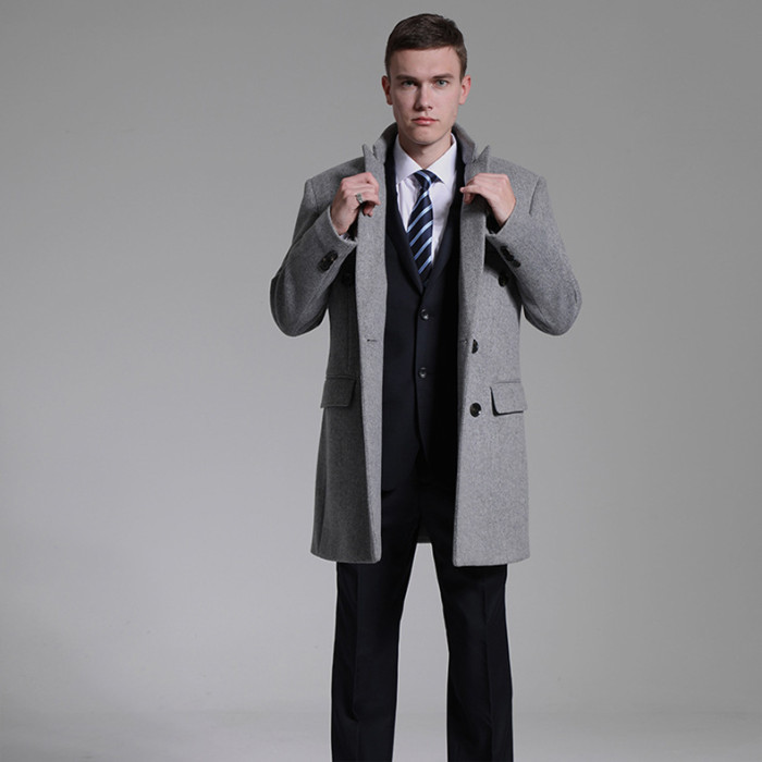 Men's Gray Double-breasted Trench Coat