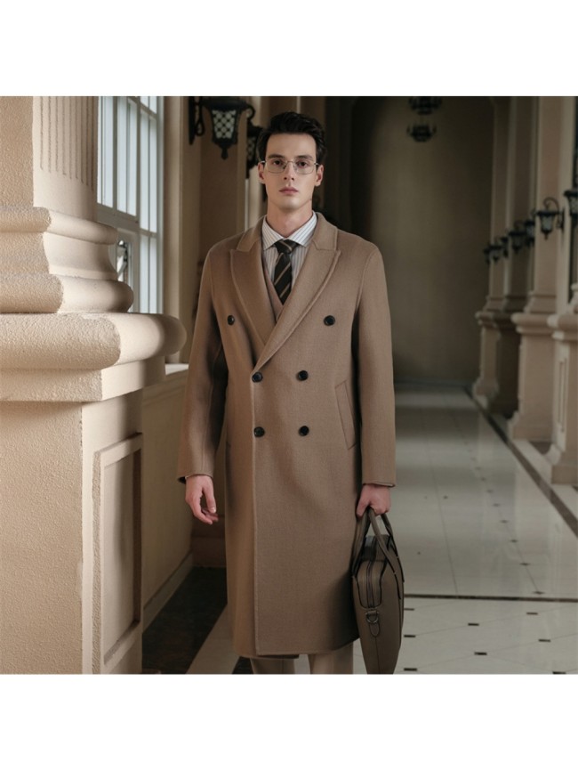 Men's Mid-Length Knee-Length Wool Overcoat 5 colors