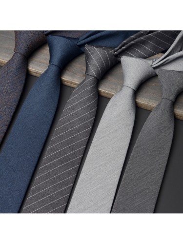 British-Style Gray Wool Striped & Checkered Men's Tie 6cm Width 7 colors
