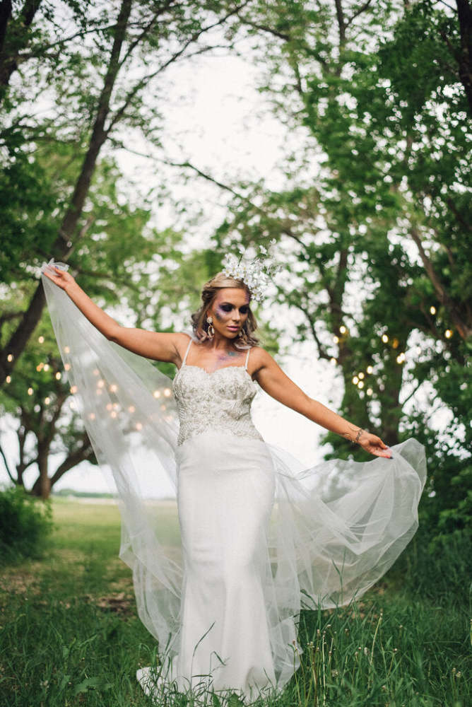 JULIE VINO Chiffon Fit Flare Sequin Beaded Bodice Size 10