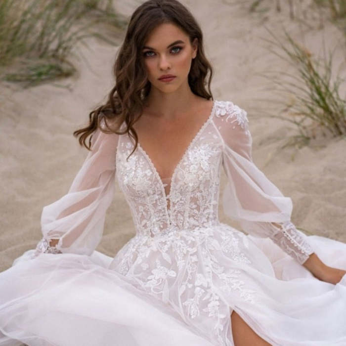 Boho Bridal A Line Tulle Wedding Dresses WD1053