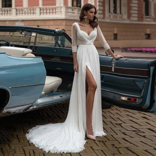 Beach Wedding Dress Chiffon Applique Boho Bridal Gown WD1056