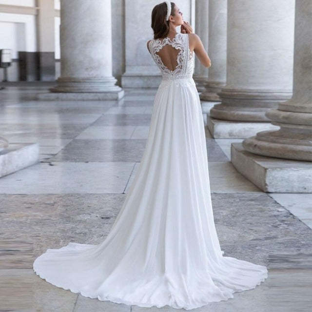 Beach Wedding Dress Chiffon V Neck Bridal Gown WD1006