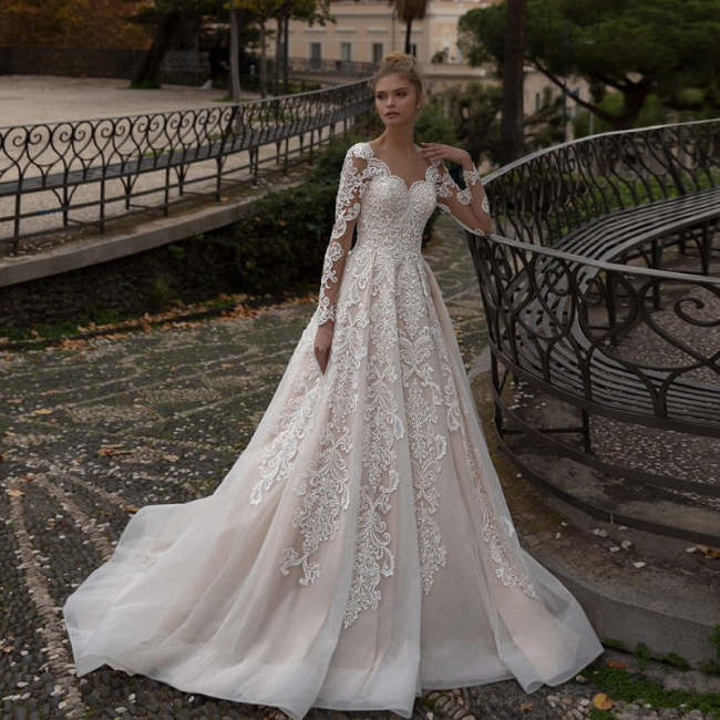 Devine Lace Appliqued Tulle  A Line Wedding Dress WD1108