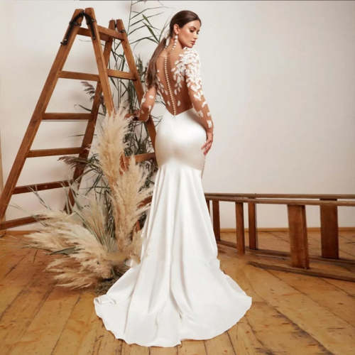 Mermaid Appliques Custom Made Bridal Gown WD3006