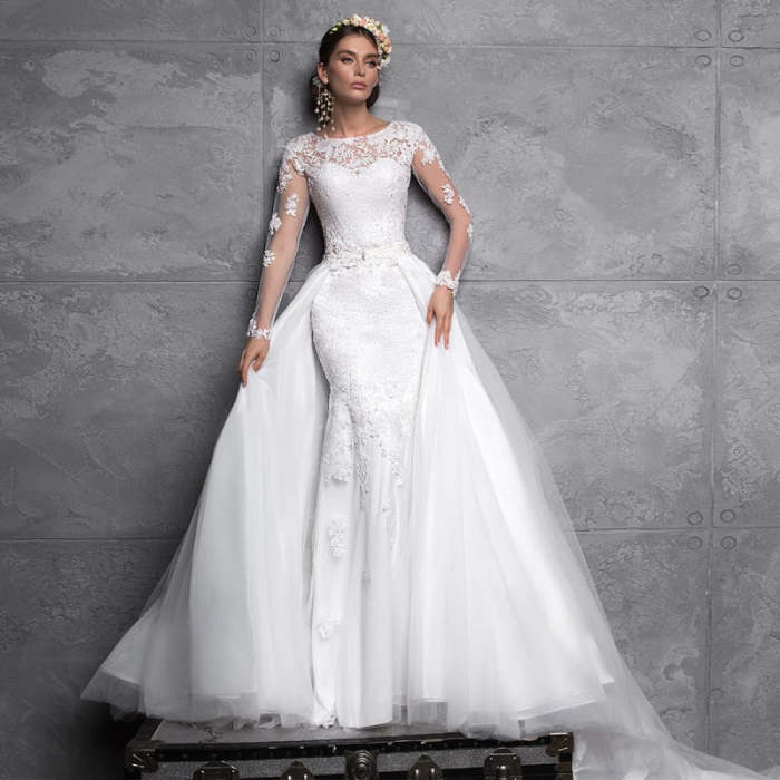 Lace Long Sleeves 2 Piece Mermaid Wedding Dress WD1120
