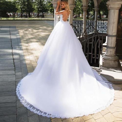 Princess Wedding Dress Bateau Tulle Beaded Bridal Gown WD1024