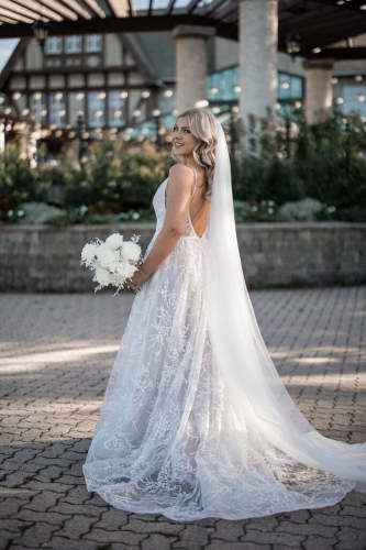 WTOO BY WATTERS Lace A-line Plunging V Open Back Size 6