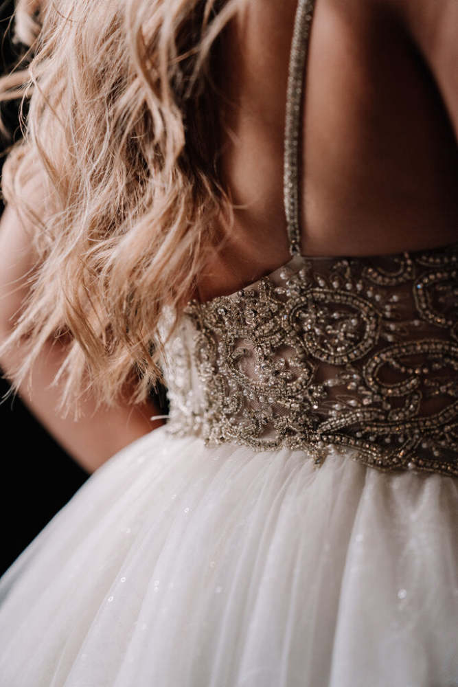 PRIVATE COLLECTION ISOLDE - NEW- Tulle Sequin Ball Gown Crystal Bodice Straps Size 12