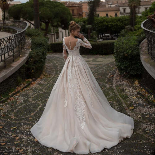 Devine Lace Appliqued Tulle  A Line Wedding Dress WD1108