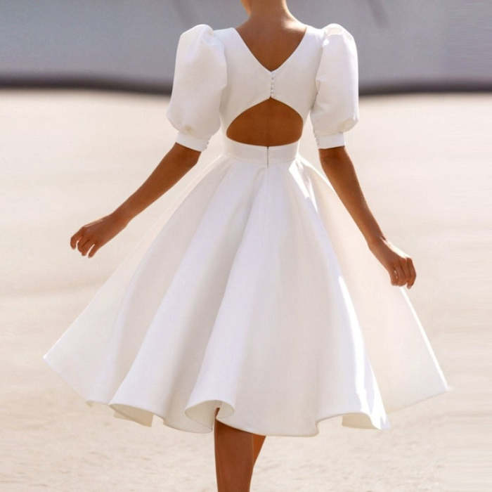 Satin A Line Short Length Wedding Dress WD1019