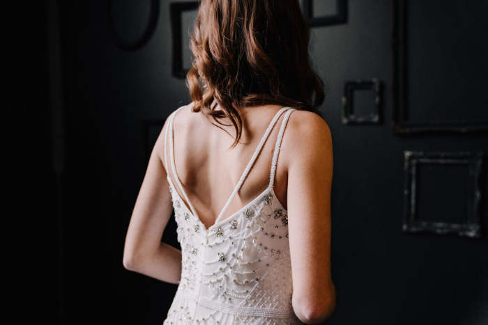 THEIA Beaded Sheath Spaghetti Straps Size 4