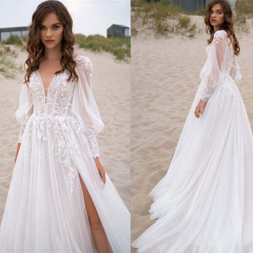 Boho Bridal A Line Tulle Wedding Dresses WD1053