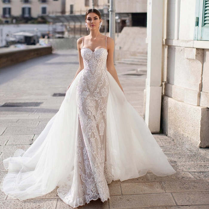 Detachable Train Lace Mermaid Wedding Dress WD1118