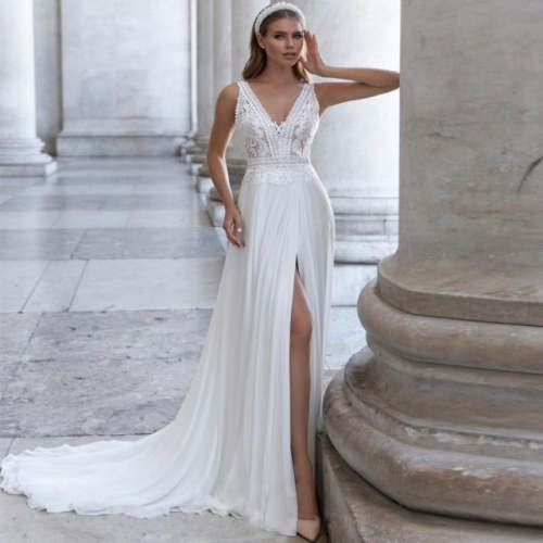 Beach Wedding Dress Chiffon V Neck Bridal Gown WD1006