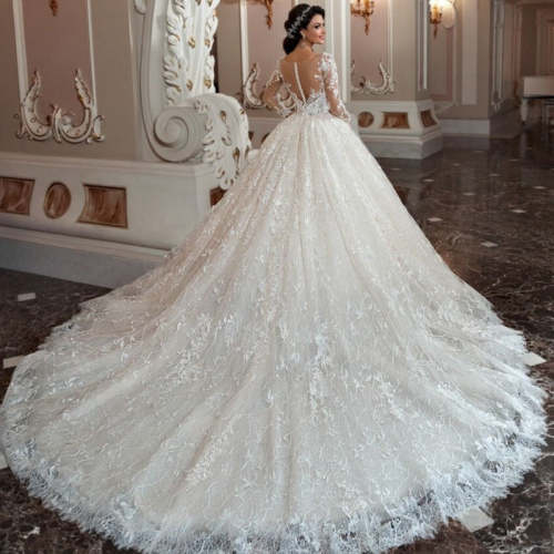 Gorgeous Lace Long Sleeve Ball Gown Wedding Dress WD1115