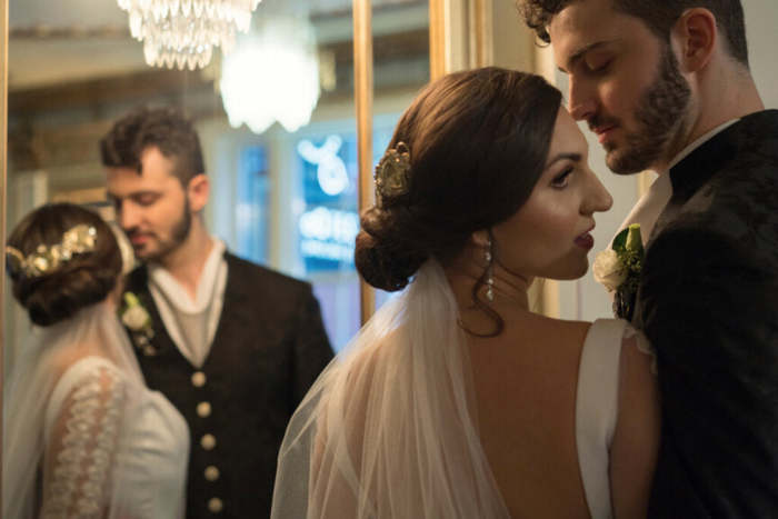 ELEGANCE BRIDAL Crepe A-Line High Neck Open Back Princess Seams Size 6