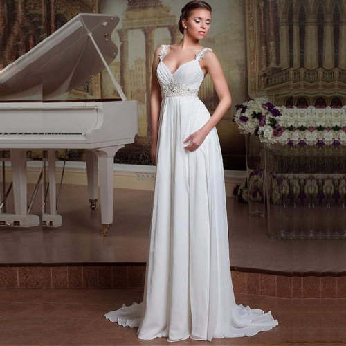 Beach Wedding Pleats Beading Bridal Wedding Dress WD1057