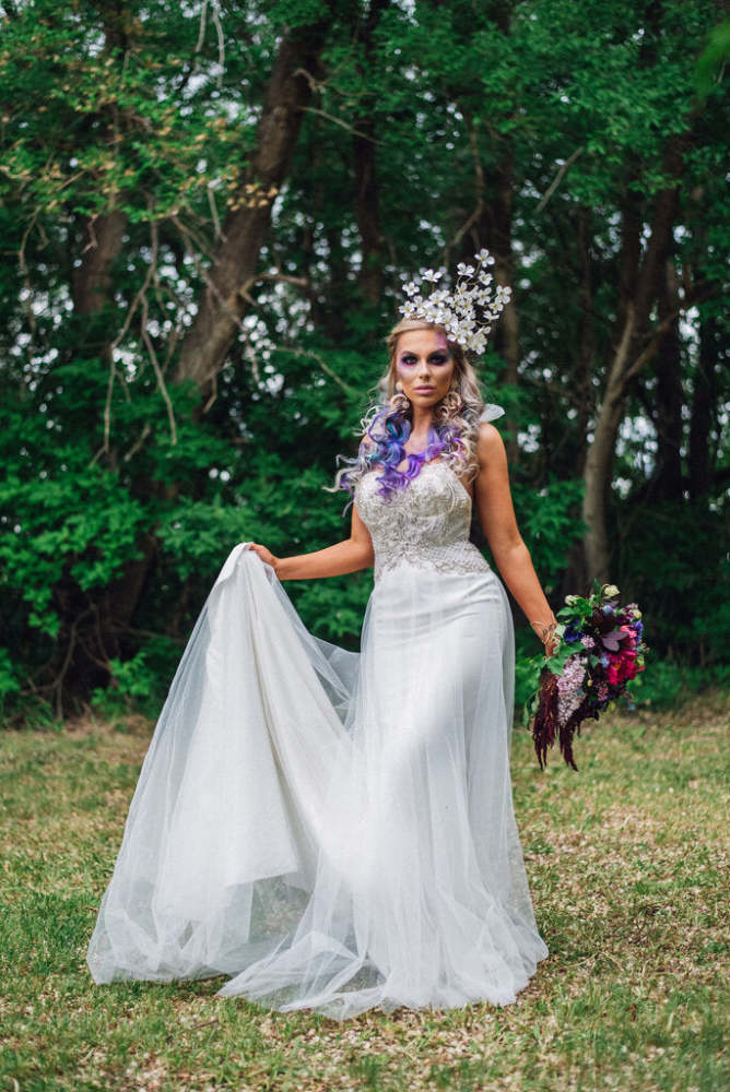 JULIE VINO Chiffon Fit Flare Sequin Beaded Bodice Size 10