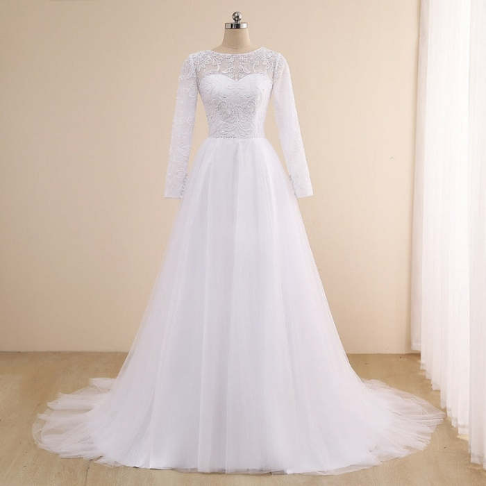 Alluring Tulle Satin Round Neck A Line Wedding Dress WD1016
